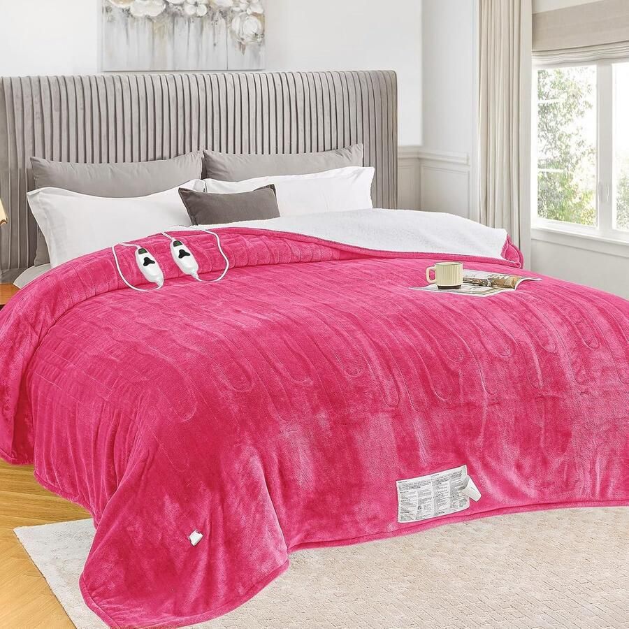 Elektrische Deken Verwarmde Deken Snel Opwarmen Dubbele Bediening Queen Size Koraal Roze