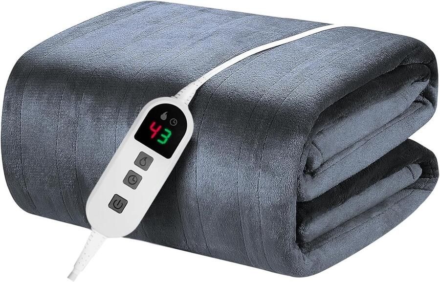 Elektrische Deken Verwarmde Plaid Lekker Opwarmen 10 Warmtestanden 160 x 130 cm Grijs