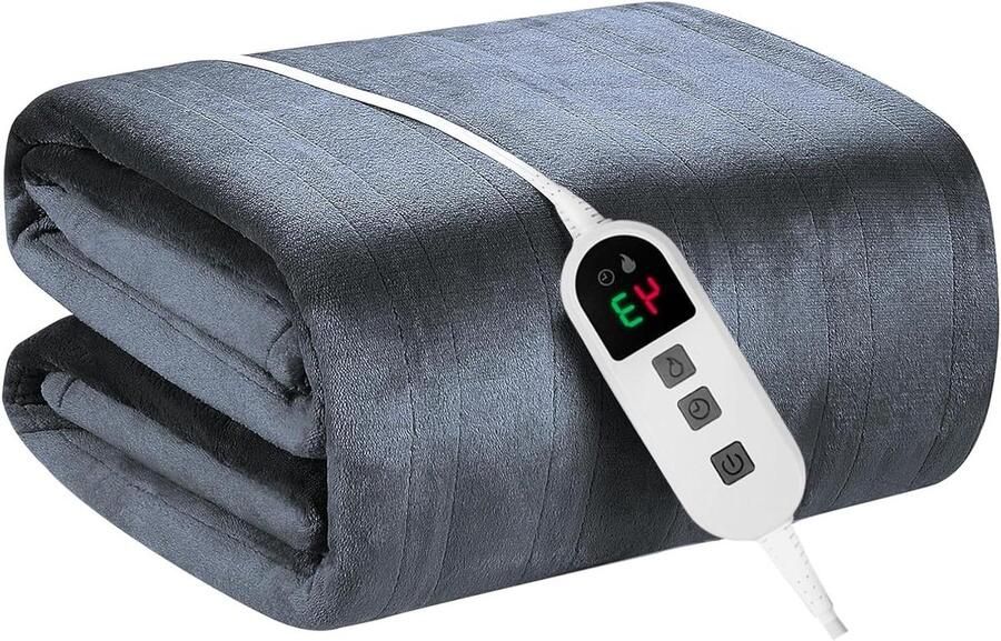 Elektrische Deken Verwarmde Plaid Lekker Opwarmen 10 Warmtestanden 160 x 130 cm Grijs