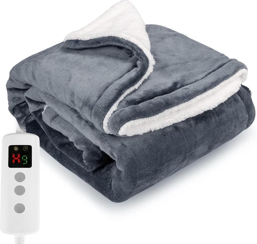 Elektrische deken Verwarmde plaid Lekker opwarmen Groot formaat 180 x 130 cm Grijs