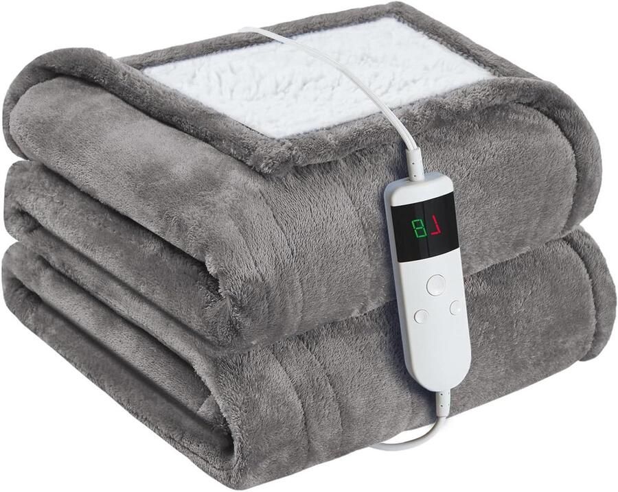 Elektrische Deken Verwarmingsdeken Lekker opwarmen 10 Warmtestanden 150 x 180 cm Lichtgrijs
