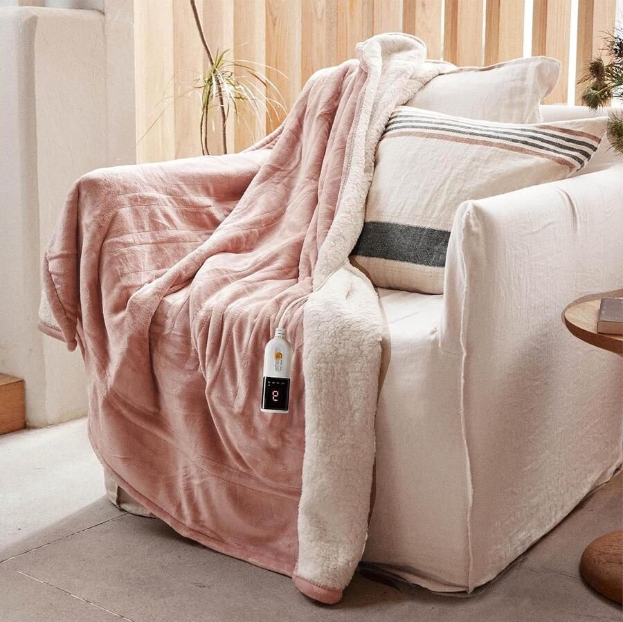 Elektrische Deken Warmtedeken Pluche Lekker Opwarmen 6 Warmtestanden Timer 130x180cm Roze