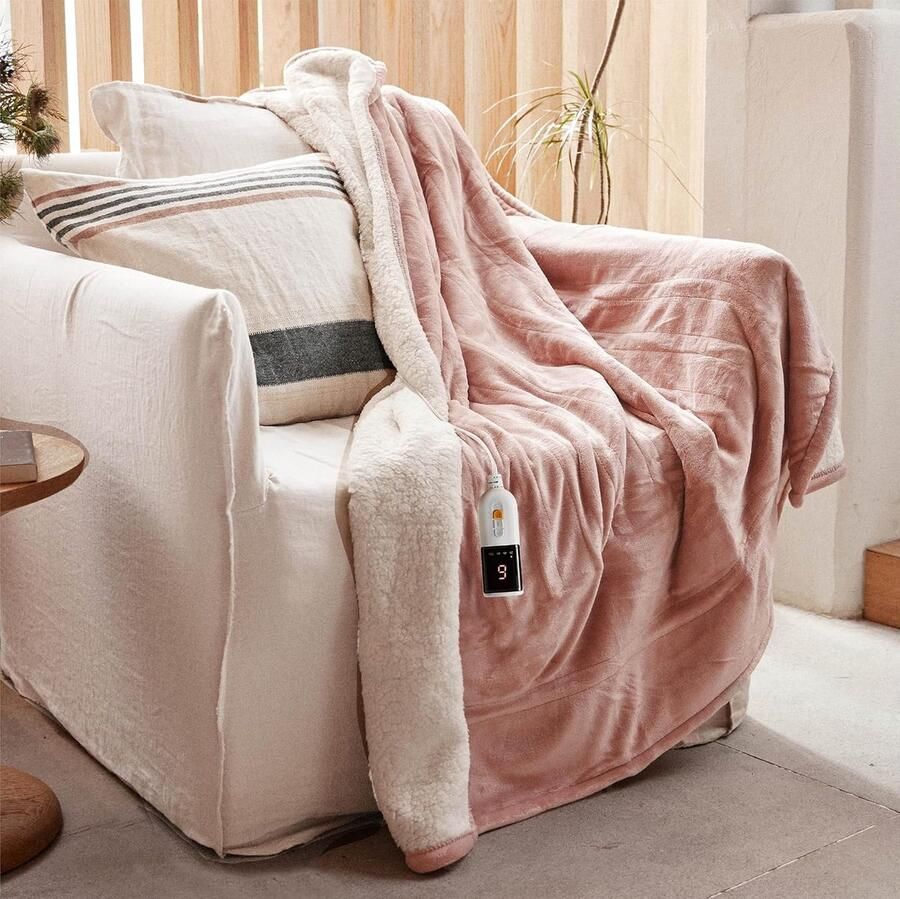 Elektrische Deken Warmtedeken Pluche Lekker Opwarmen 6 Warmtestanden Timer 130x180cm Roze