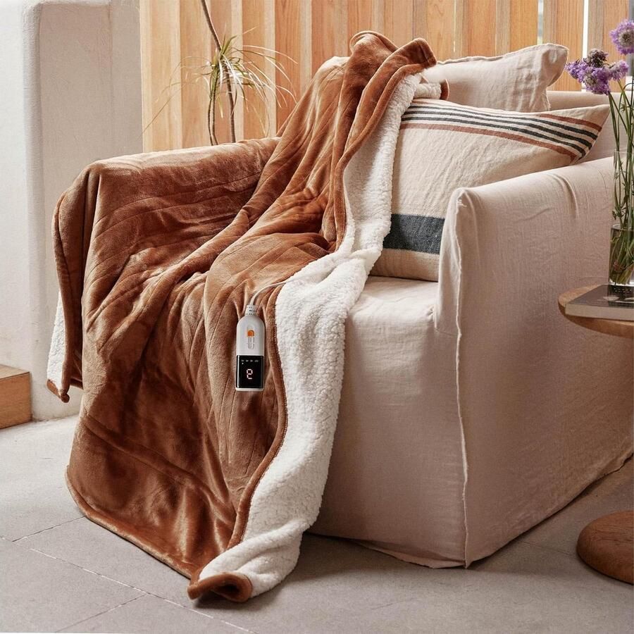 Elektrische Deken Warmtedeken Pluche Lekker Opwarmen Zijdezacht Materiaal 130x180cm Koekje