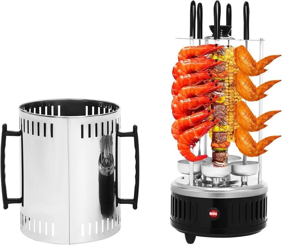 Elektrische Döner Grill Verticale Grill Kebab Thuis Grillen Automatische Rotatie 20 x 37.5 cm Zwart Zilver