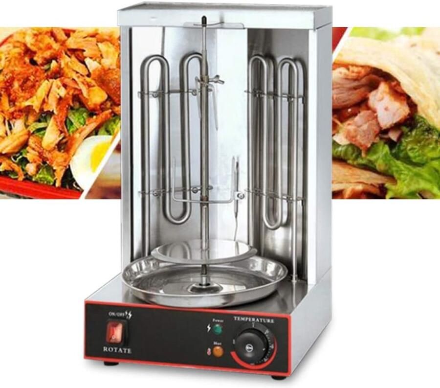 Elektrische Dönergrill Verticale Grill Gelijkmatig Grillen Automatisch Roterende Spies 30 x 48 x 30 cm Zilver