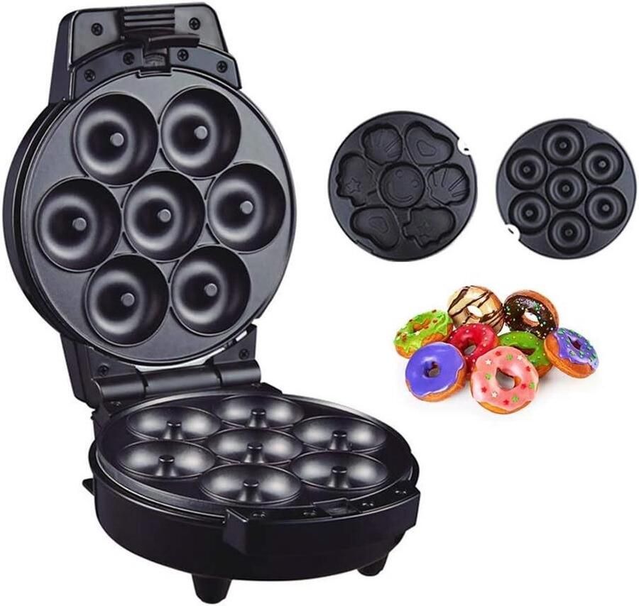Elektrische Donut Maker Cake Machine Snel Ontbijt Maken Verwisselbare Platen 7 Holtes Zilver