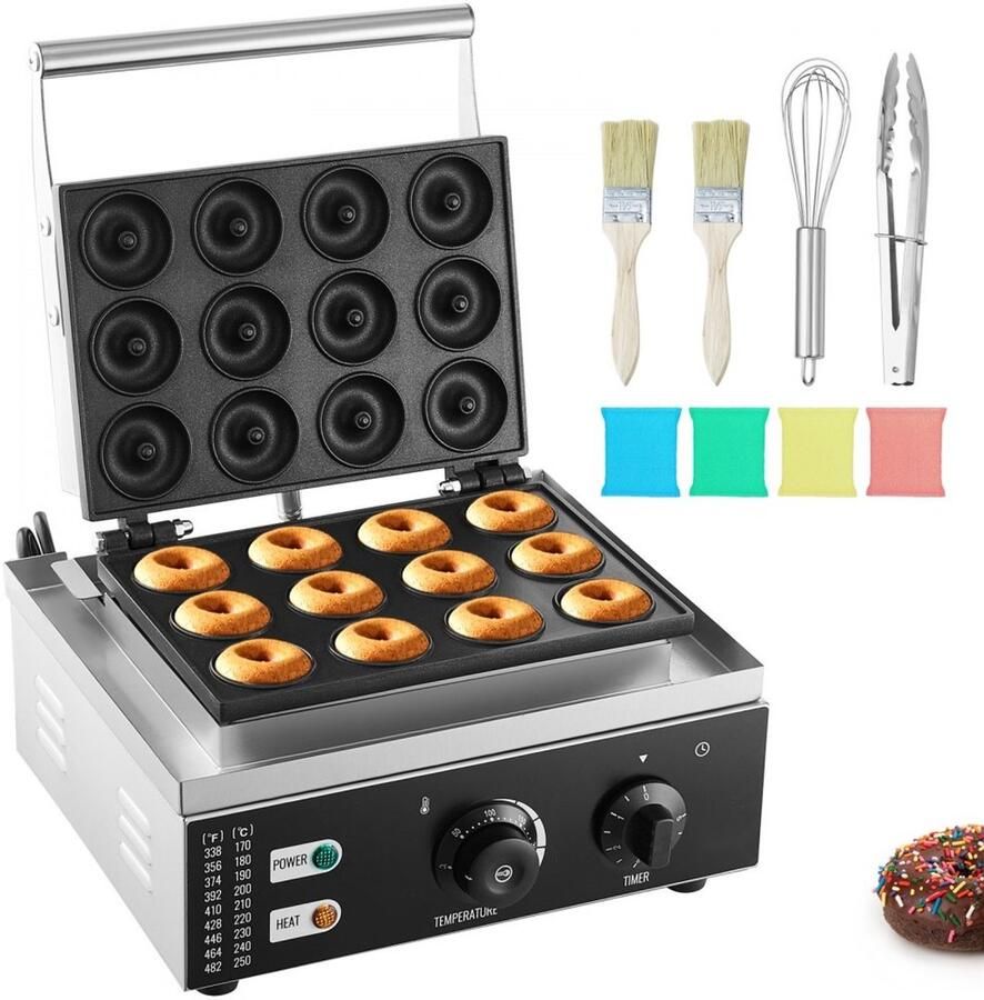 Elektrische Donutmaker Commerciële Donutmachine 12 Donuts 1550 W Antiaanbaklaag Dubbelzijdige Verwarming Voor Horeca en Thuis