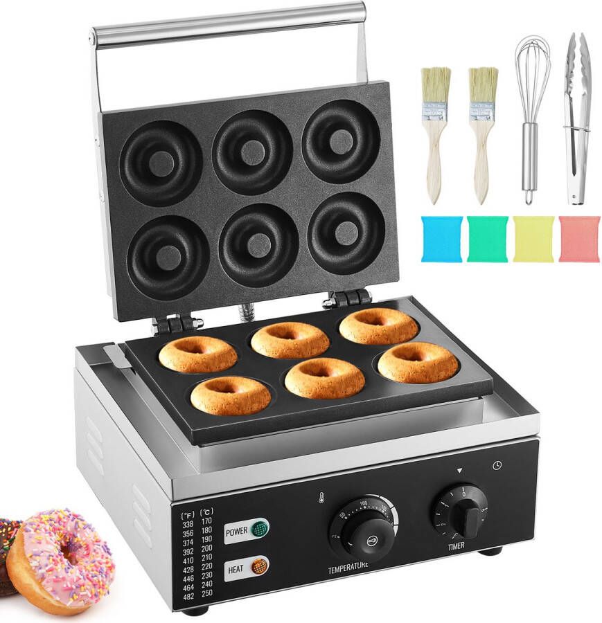 Elektrische Donutmaker van 1550W Commerciële Donutmaker met Antiaanbaklaag 6-Gatsverwarming Aan Beide Zijden Temperatuurbereik 50-300 °C Ideaal voor Restaurants en Thuisgebruik