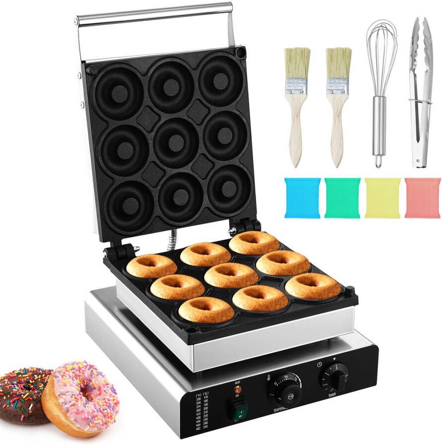 Elektrische Donutmaker van 2000W Commerciële Donutmaker met Antiaanbaklaag 9 Verwarmingsgaten Aan Beide Zijden Temperatuurbereik 50-300°C Geschikt voor Restaurants en Thuisgebruik
