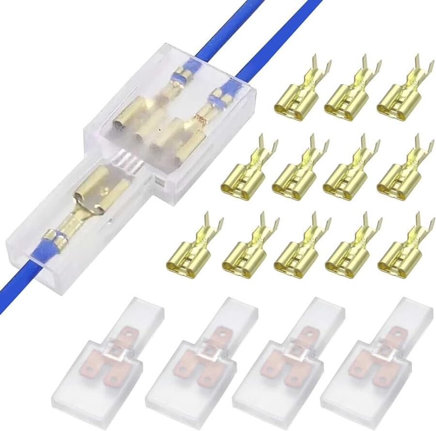 Elektrische draadconnector 12 stuks kale terminal veercontacten mannelijk vrouwelijk 1: 2 transparante schede krimpklemmen elektrisch