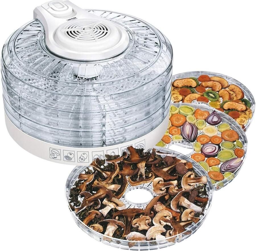 Elektrische Droger Voedseldroger Fruitdroger Voedsel Bewaren 5 Stapelbare Laden 33 cm Diameter Wit