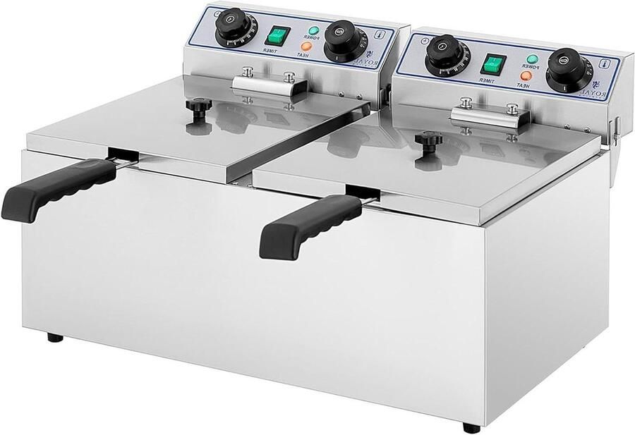 Elektrische Dubbele Friteuse Professionele Frituurpan Grote Hoeveelheden Frituren Met Timerfunctie 2 x 13 Liter Roestvrij Staal