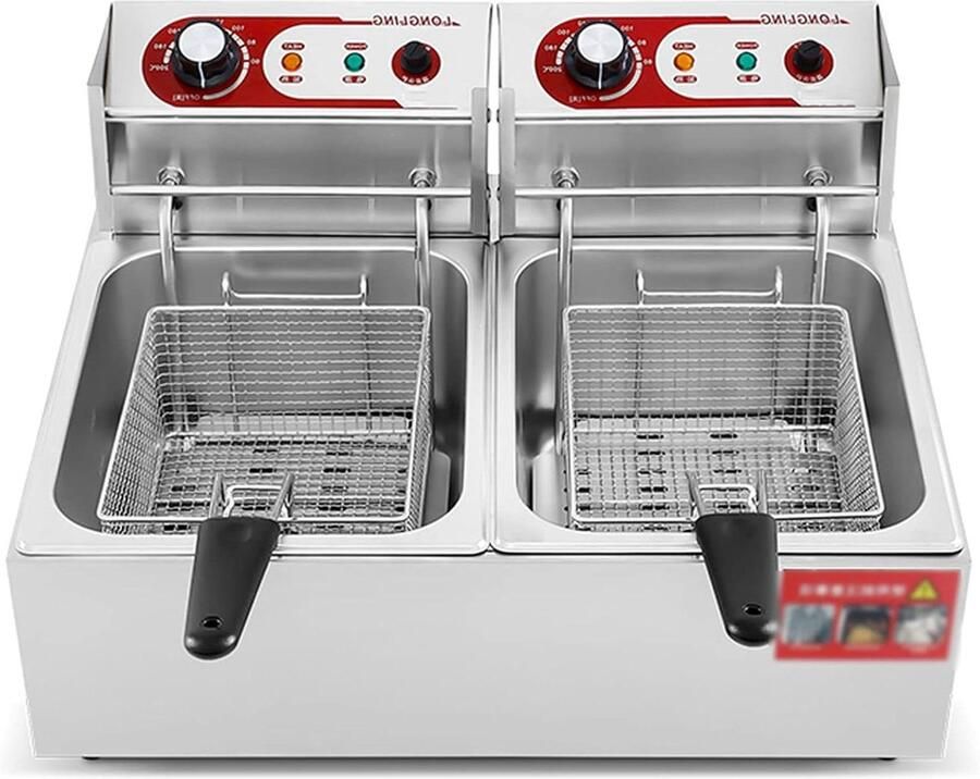 Elektrische Dubbele Friteuse Professionele Frituurpan Grote porties frituren Roestvrij staal 20 liter Zilver