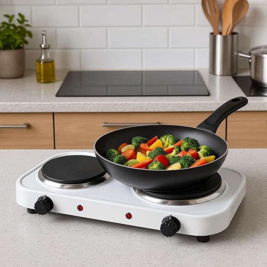 Elektrische Dubbele Kookplaat Draagbare Fornuis Koken Overal Oververhitting Bescherming 48 x 23.5 cm Wit