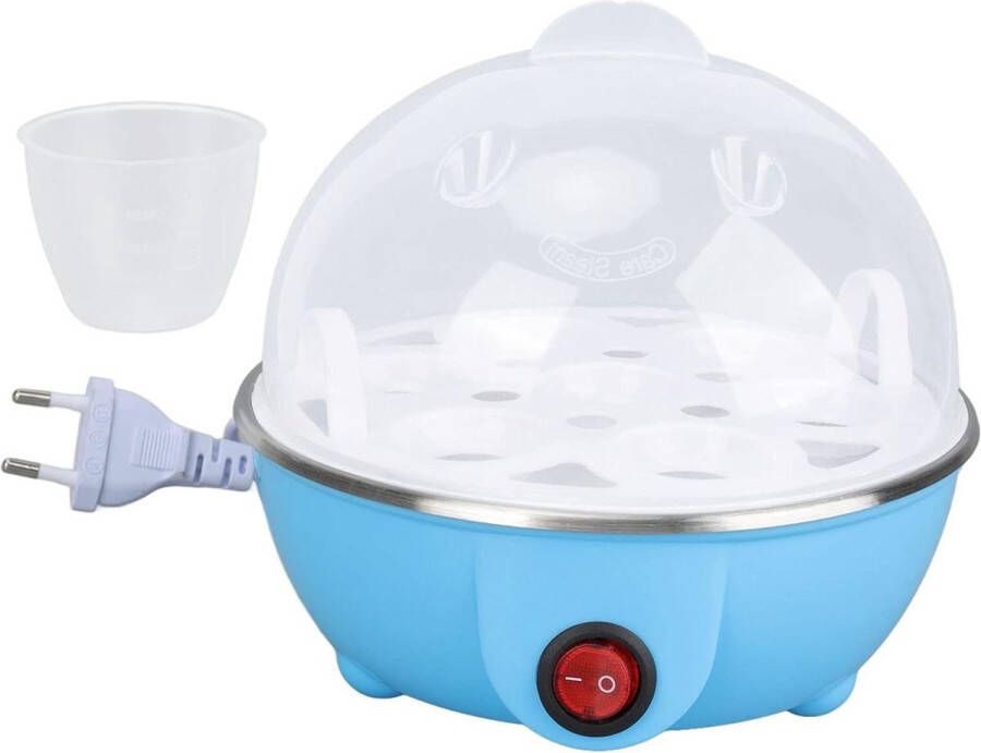 350 W Eierkoker 7 eieren Automatische uitschakeling Anti-droogverbranding Kipvormig ontwerp PP roestvrij staal Gezonde en geurloze eierstroper Met maatbeker EU Blauw