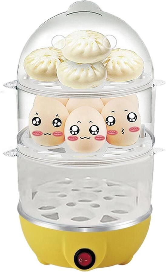 Elektrische Eierkoker Apparaat Koken Eieren Snel Ontbijt Maken Automatische Uitschakeling 3 Niveaus Geel