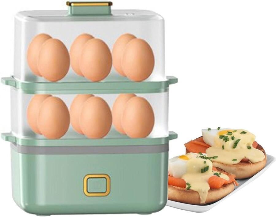Elektrische Eierkoker Apparaat Koken Ontbijt Bereiden Dubbele Laag Tot 12 Eieren Wit