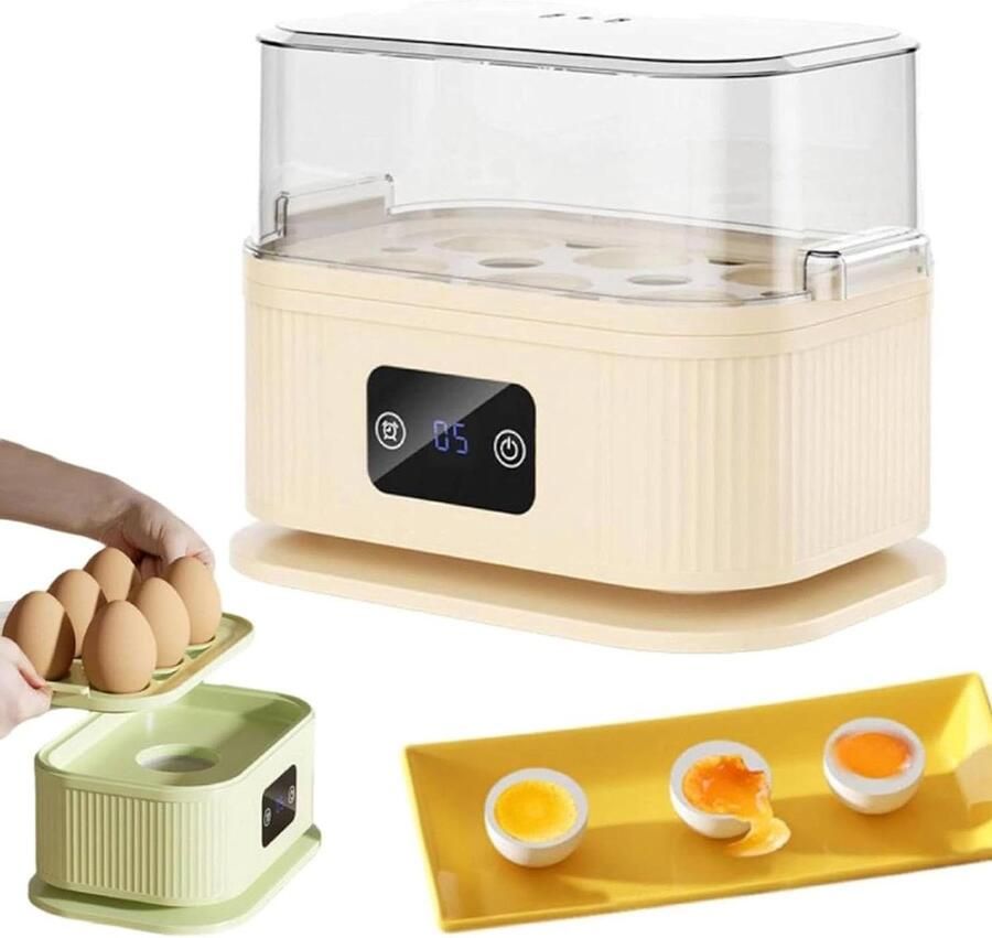 Elektrische Eierkoker Apparaat Ontbijt Maken Automatische Uitschakeling 6 Eieren Beige