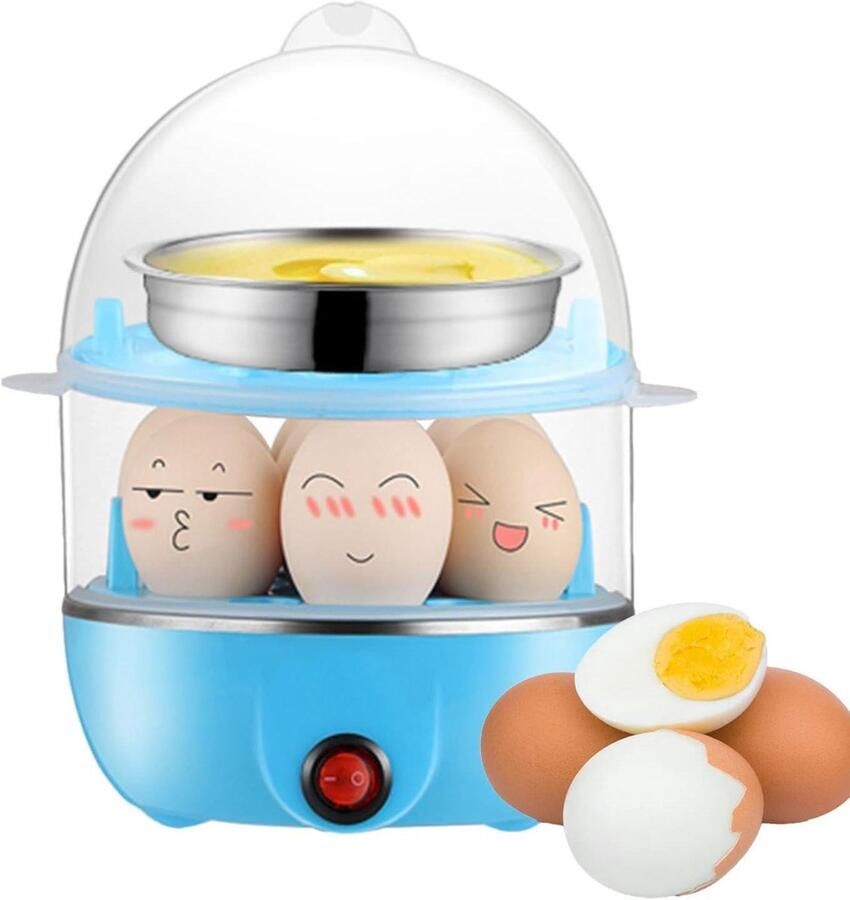 Elektrische Eierkoker Snelkookpan Eieren Perfect Eieren Koken Automatische Uitschakeling 7 Eieren Capaciteit Blauw