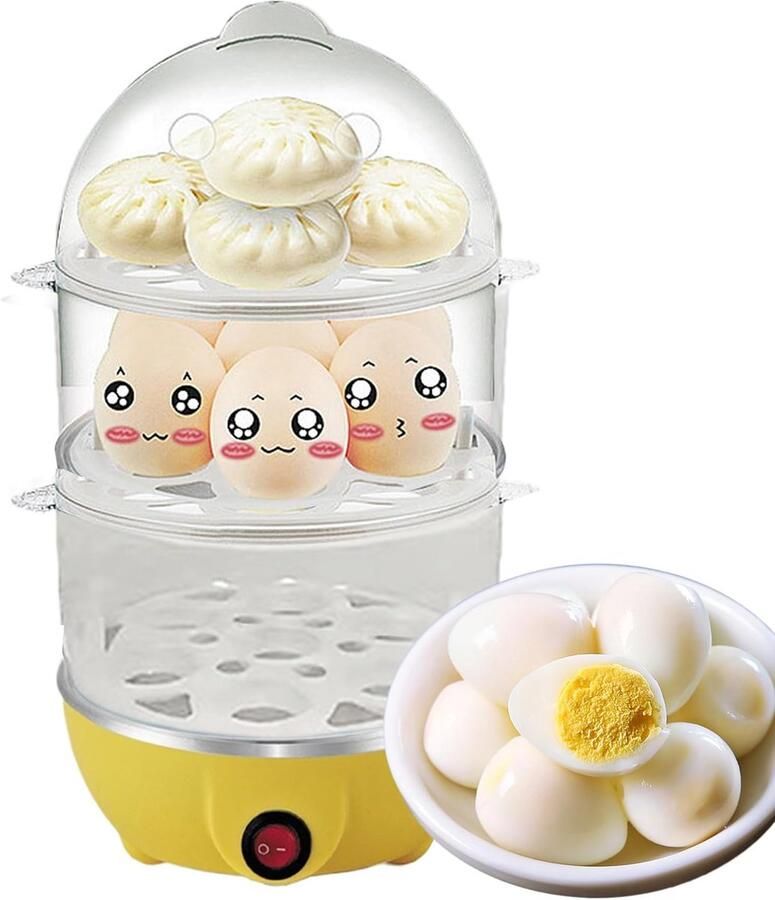 Elektrische Eierkoker Keuken Stoomapparaat Snel Ontbijt Koken Automatische Uitschakeling 16x16x28cm Geel