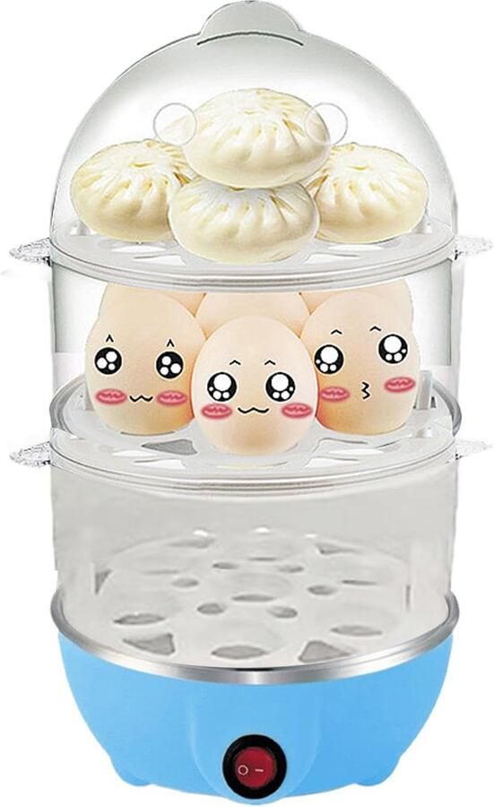 Elektrische Eierkoker Keukenapparaat Stomer Snel Eieren Koken Automatische Uitschakeling 3 Niveaus Blauw