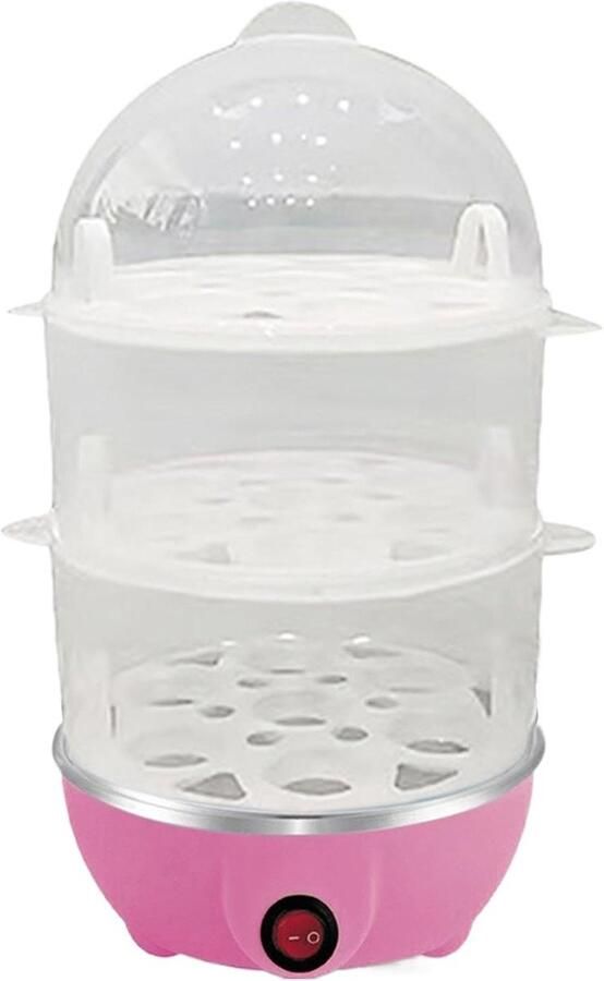 Elektrische Eierkoker Keukenstomer Stoomkoker Gekookte Eieren Bereiden Automatische Uitschakeling 16x16x28 cm Roze