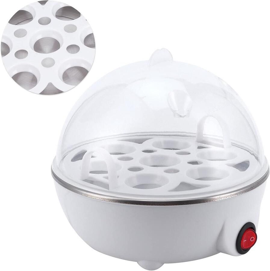 Elektrische Eierkoker Mini Stoomkoker Ontbijt Maken Multifunctioneel 17 x 17 cm Wit