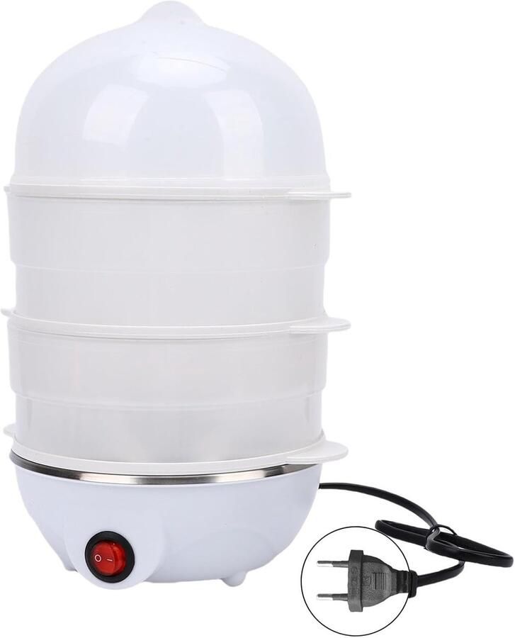 Elektrische Eierkoker Multifunctionele Stoomboot Snel Ontbijt Maken 3 Lagen Capaciteit Compact Ontwerp Zwart