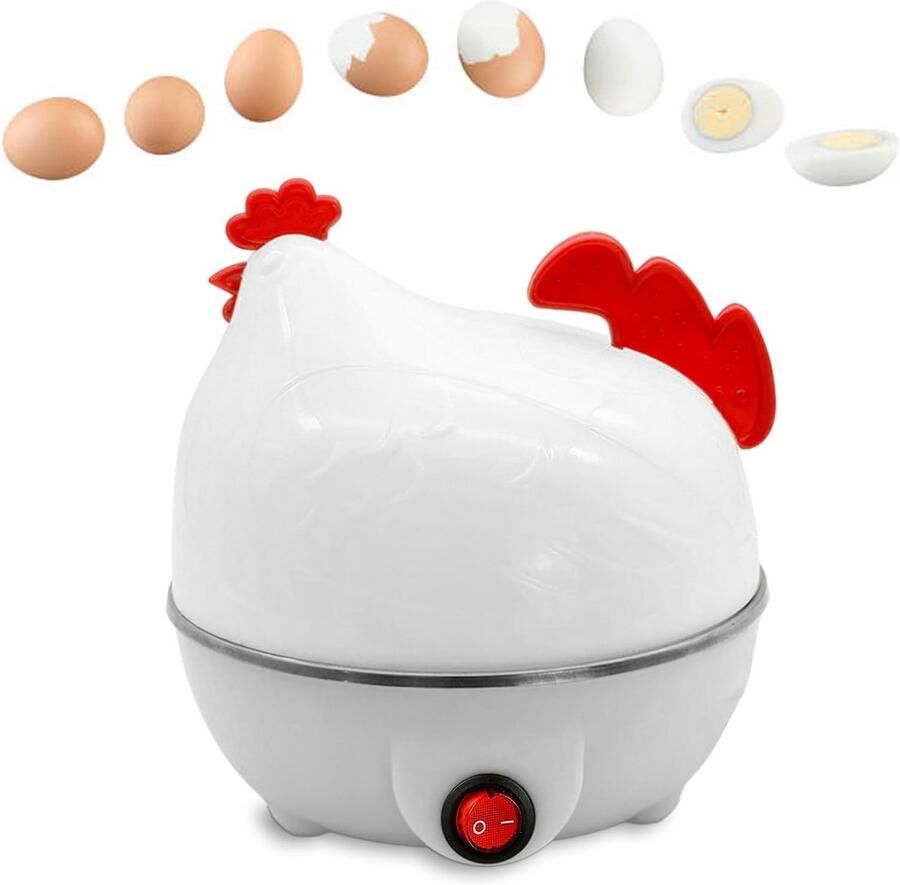 Elektrische Eierkoker Snelle Eiermachine Ontbijt Maken Stoomt tot 7 Eieren 15.6x15.6x16cm Wit Geel