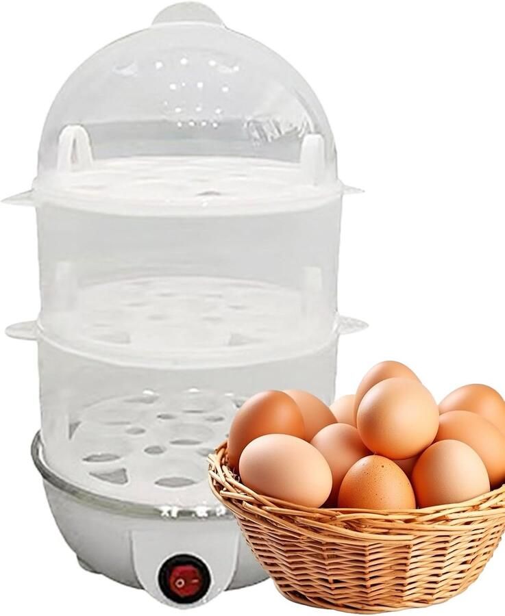 Elektrische Eierkoker Stoomapparaat Eieren Ontbijt Koken Automatische Uitschakeling 3 Niveaus Wit