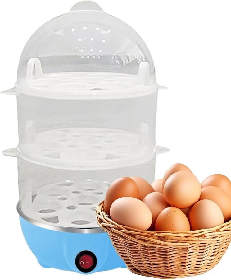 Elektrische Eierkoker Stoomapparaat Keuken Ontbijt Maken Automatische Uitschakeling 16x16x28cm Blauw