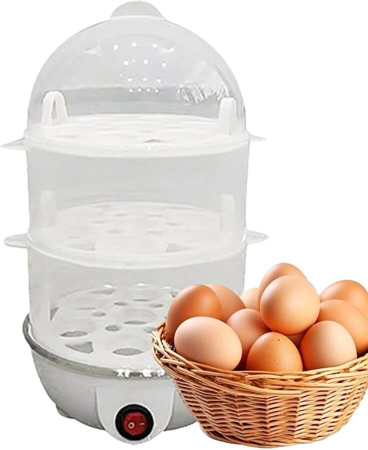 Elektrische Eierkoker Stoomkoker Multifunctioneel Snel Eieren Koken Automatische Uitschakeling 3 Niveaus Wit