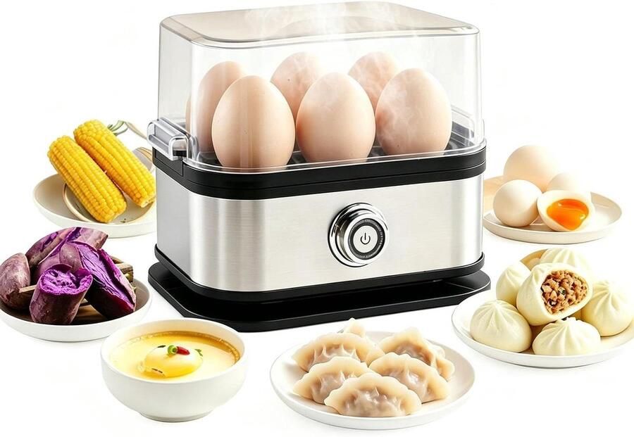 Elektrische Eierkoker Stoomkoker Perfecte Eieren Koken Automatische Uitschakeling 6 Eieren Capaciteit Zilver