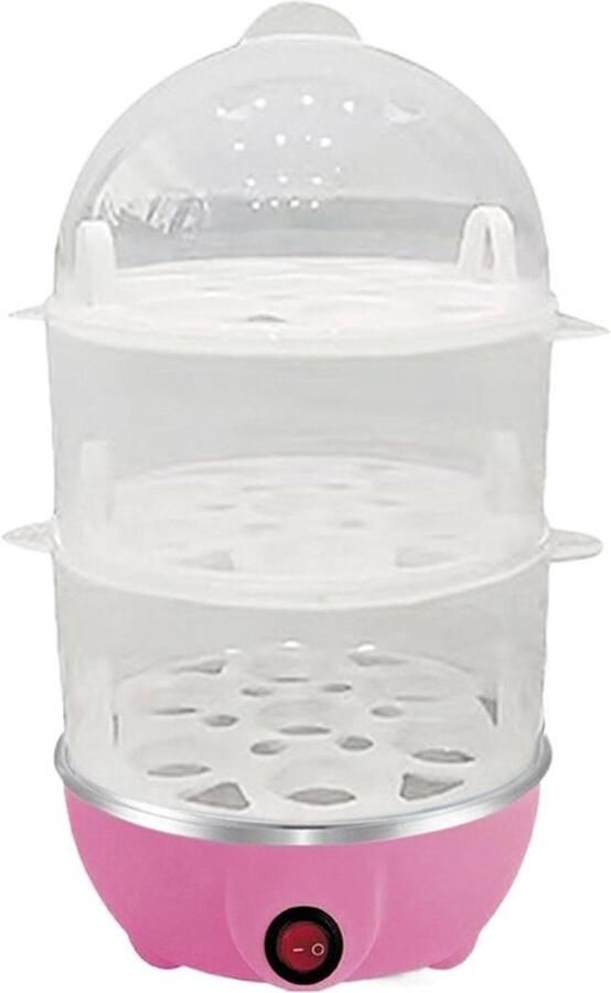 Elektrische Eierkoker Stoompan Eieren Koken 3 Niveaus 16x16x28 cm Roze