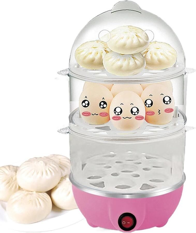 Elektrische Eierkoker Stoompan Multifunctioneel Snel Ontbijt Koken Automatische Uitschakeling 16x16x28 cm Roze