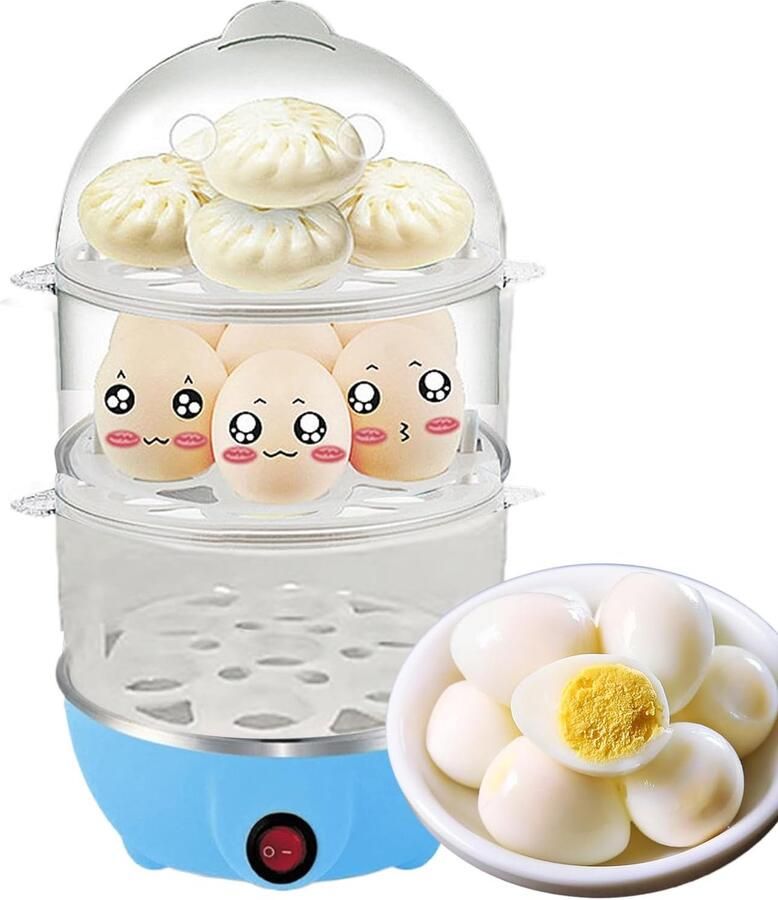 Elektrische eierkoker Stoompan Snel ontbijt Automatische uitschakeling 16x16x28 cm blauw