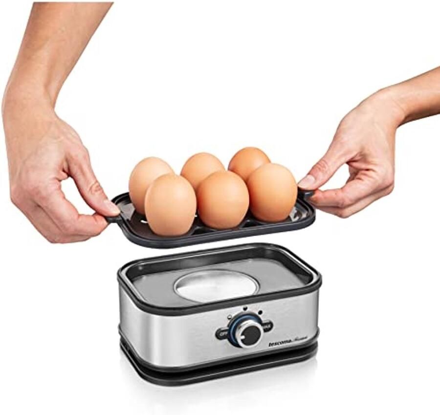 Elektrische eierkoker voor 6 eieren met 3 kookprogramma's in roestvrij staal