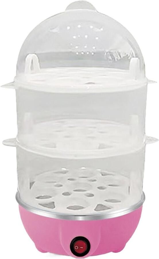 Elektrische Eikoker Stoompan Keuken Snel Ontbijt 3 Lagen Stoom 16x16x28cm Roze