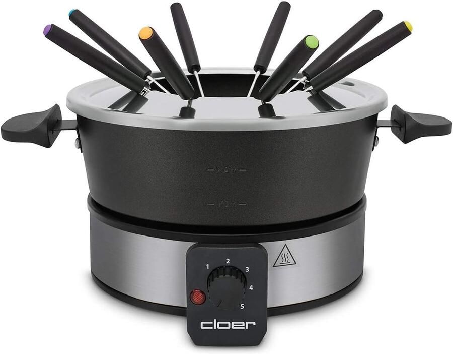 Elektrische Fondue Gourmetpan Gezellig Tafelen Antiaanbaklaag 15 Liter Zilver Zwart