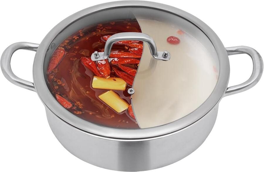 Elektrische Fondue Pan Hotpot Wok Gezamenlijk Eten Met Scheidingswand 29 x 9.5 cm Zilver