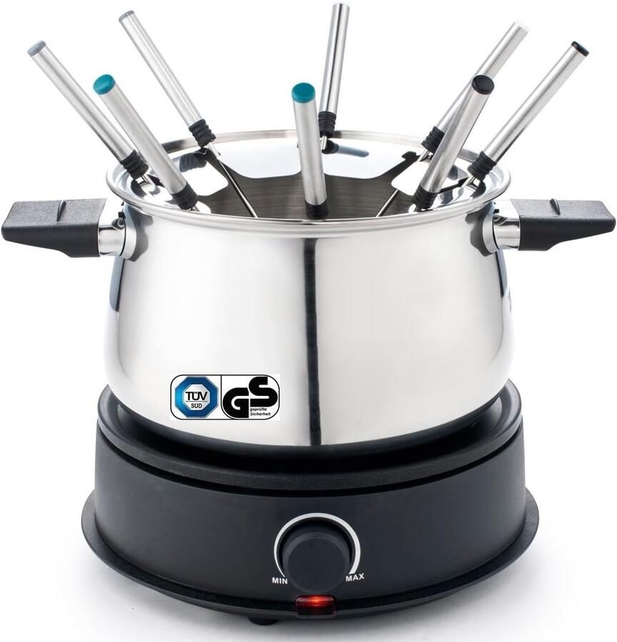 Elektrische Fondue Set Chocolade Kaas Gezellige Avonden TÜV GS Keurmerk 8 Personen Zilver