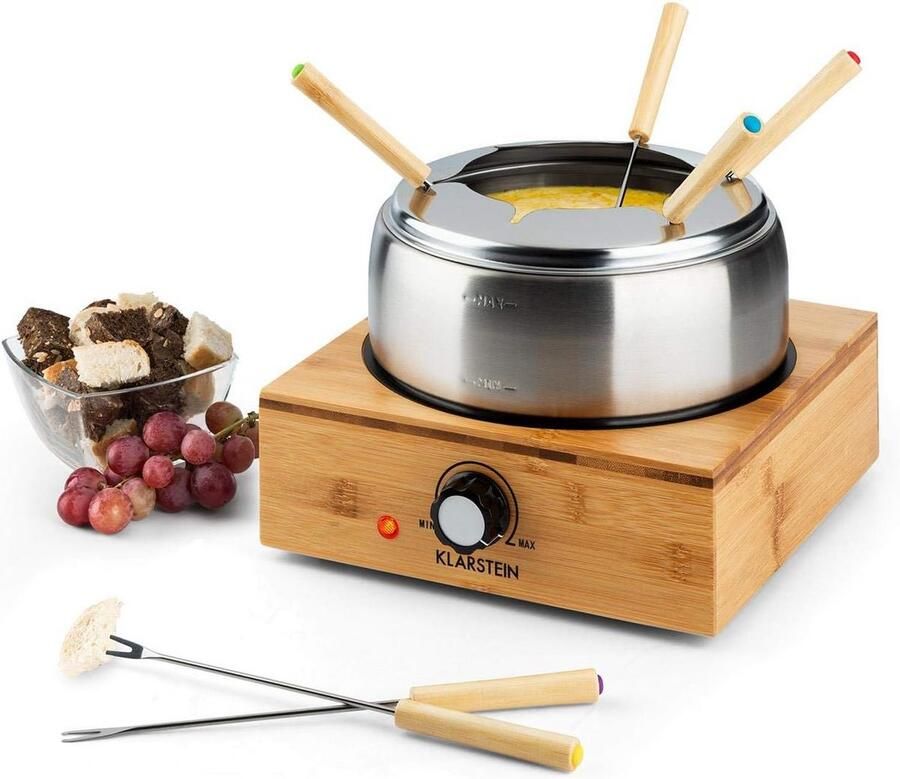 Elektrische Fondue Set met RVS Pot en Bamboe Voet Verstelbare Temperatuur