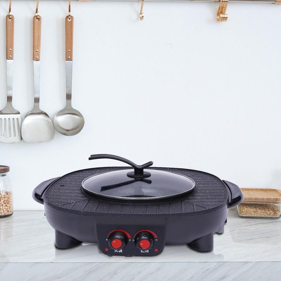 Elektrische Fonduepan 2-in-1 Elektrische Grill 2000 W Vermogen Voor 5-6 Personen Fondue En Grill Hot Pot Shabu