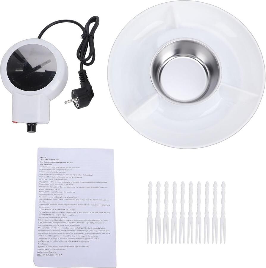 Elektrische Fonduepan Chocoladefontein Set Gezellige Bijeenkomsten Inclusief Spiesjes Dienblad 28x28x9cm