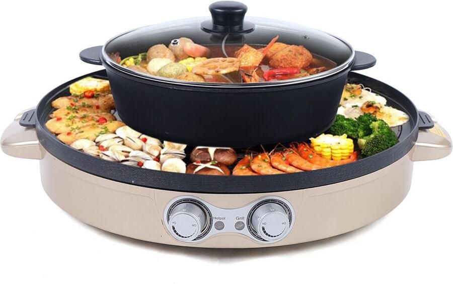Elektrische Fonduepan Enige Uitvoering Hot Pot Met Grill 8 Kg Anti-verbranding Handgrepen Voor Steak Zeevruchten Vlees En Groenten