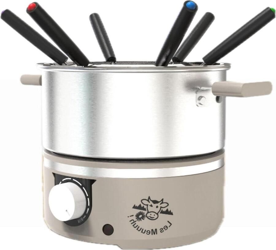 Elektrische Fonduepan Fondue Set Gezellig Eten Roestvrijstalen Kuip 1.8 Liter Lichtbruin