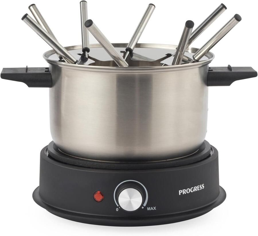 Elektrische fonduepan Frituurpan Gezellig tafelen Inclusief 8 RVS vorken 15 liter inhoud Zwart