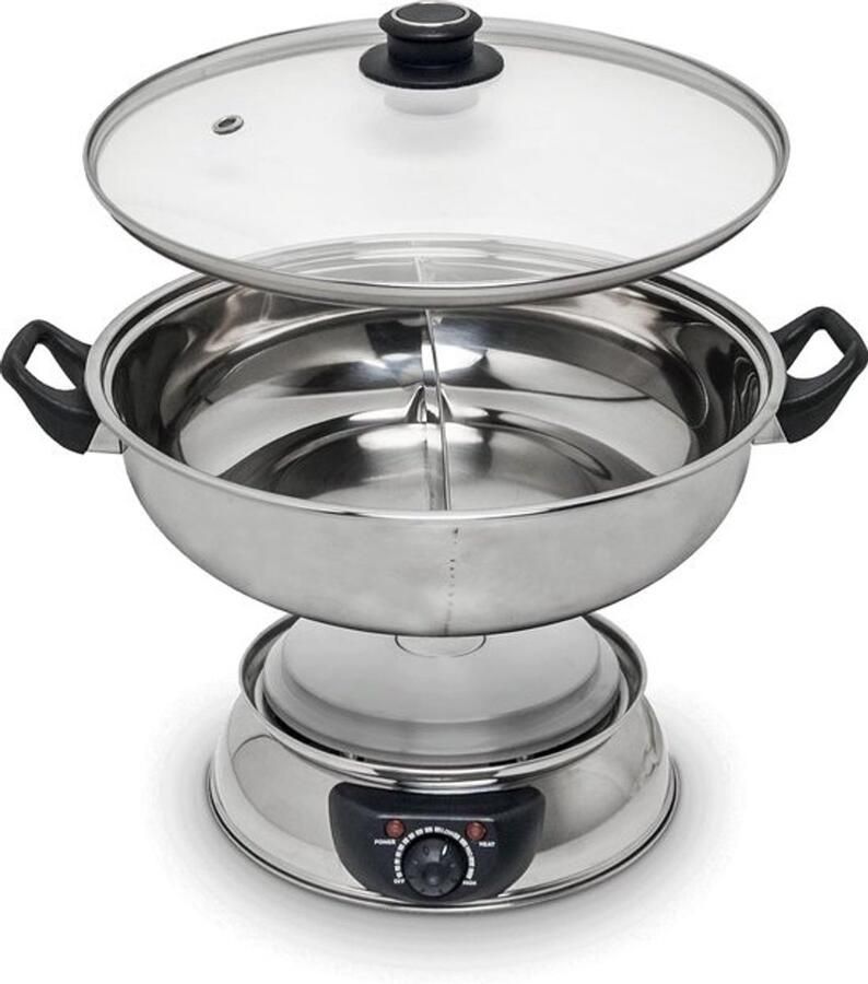 Elektrische Fonduepan Hotpot Gezellig Tafelen Twee Aparte Vakken 45 Liter Zilver