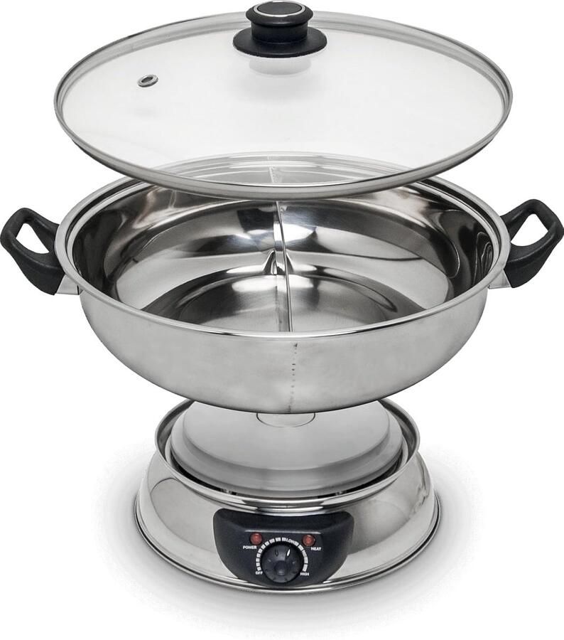 Elektrische fonduepan Hotpot Gezellig tafelen Twee aparte vakken 45 liter Zilverkleurig